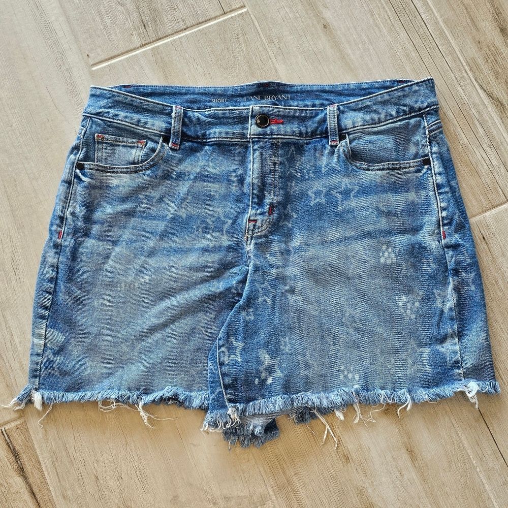 Lane Bryant Star Print Raw Hem Denim Cut Off Shorts Size 16